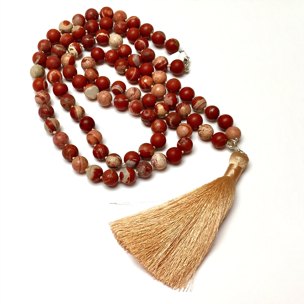 STERLING SILVER SILK KNOTTED RED LACE JASPER NECKLACE - MOTHER EARTH TALISMAN