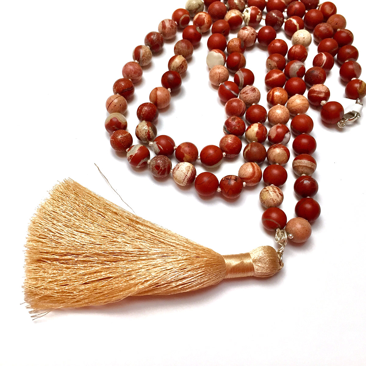 STERLING SILVER SILK KNOTTED RED LACE JASPER NECKLACE - MOTHER EARTH TALISMAN
