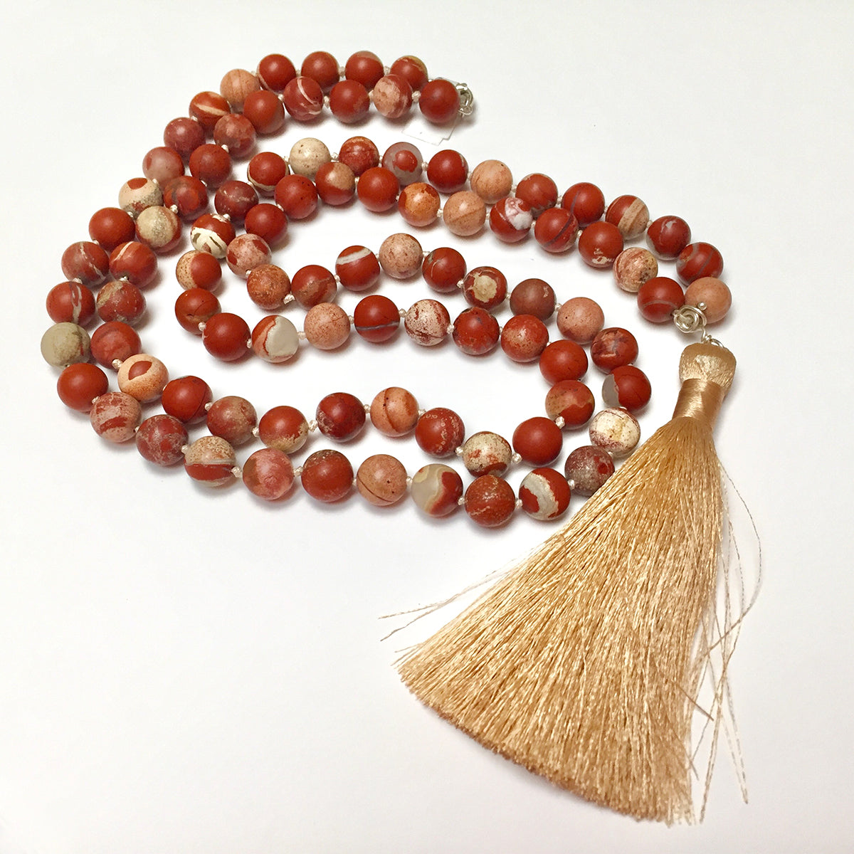 STERLING SILVER SILK KNOTTED RED LACE JASPER NECKLACE - MOTHER EARTH TALISMAN