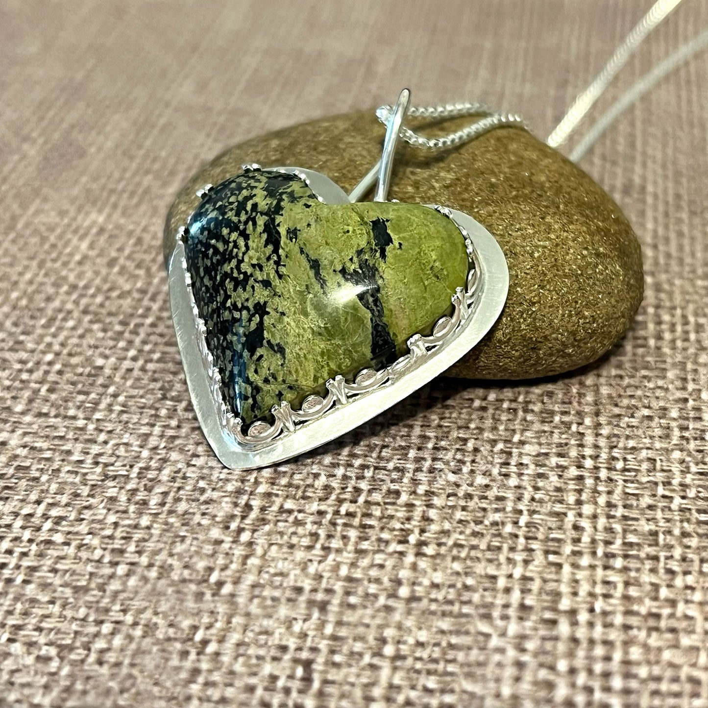 STERLING SILVER SERPENTINE HEART NECKLACE - HEAL MY HEART TALISMAN
