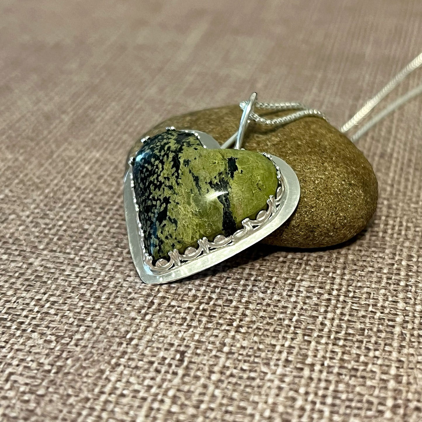STERLING SILVER SERPENTINE HEART NECKLACE - HEAL MY HEART TALISMAN