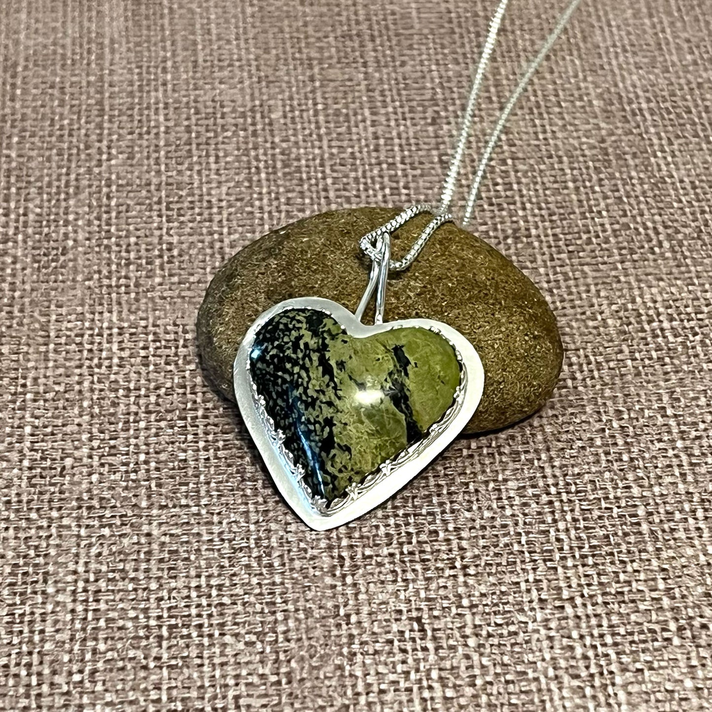 STERLING SILVER SERPENTINE HEART NECKLACE - HEAL MY HEART TALISMAN