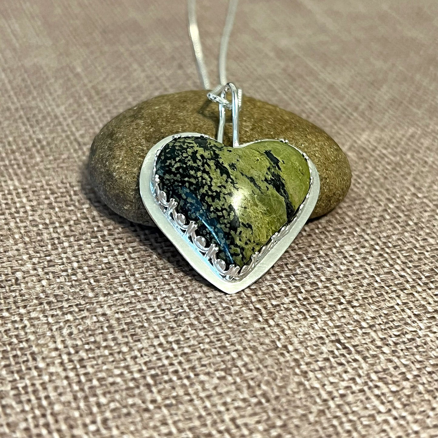 STERLING SILVER SERPENTINE HEART NECKLACE - HEAL MY HEART TALISMAN