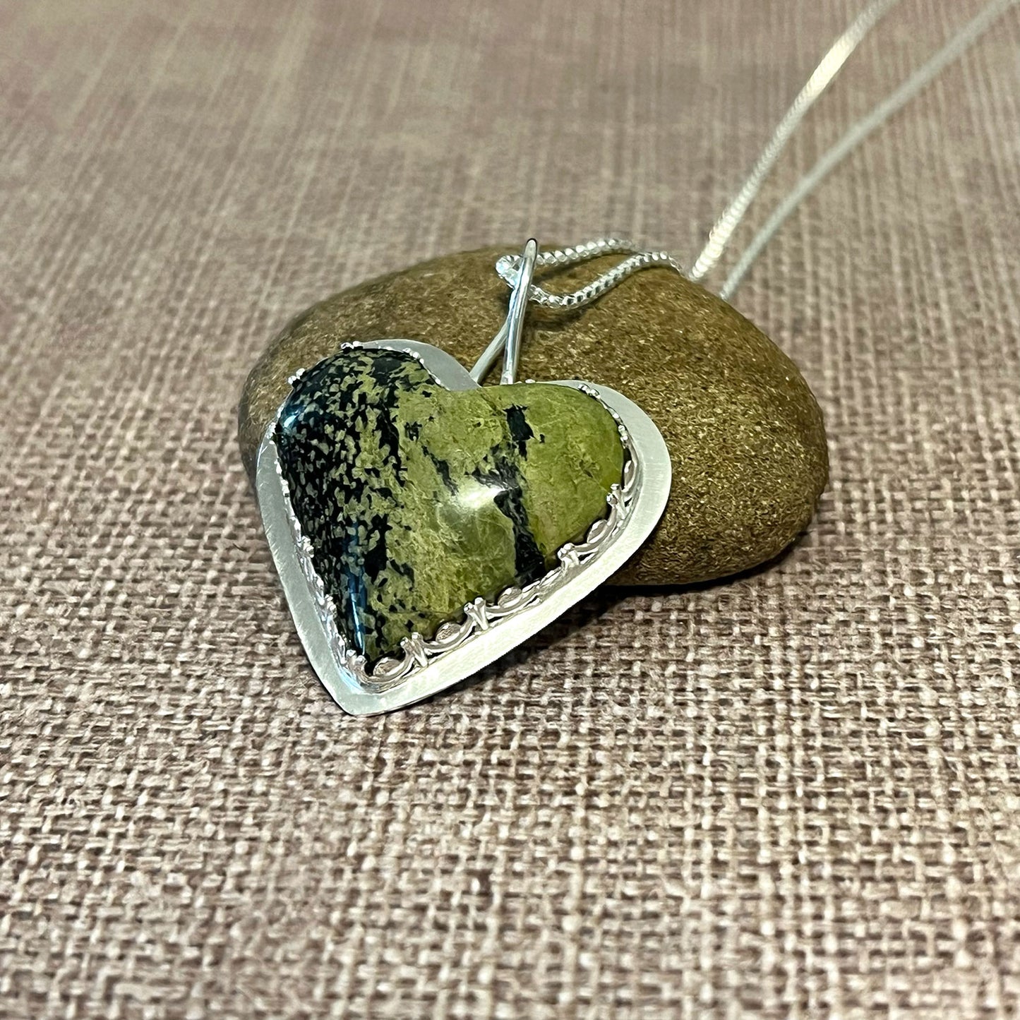 STERLING SILVER SERPENTINE HEART NECKLACE - HEAL MY HEART TALISMAN
