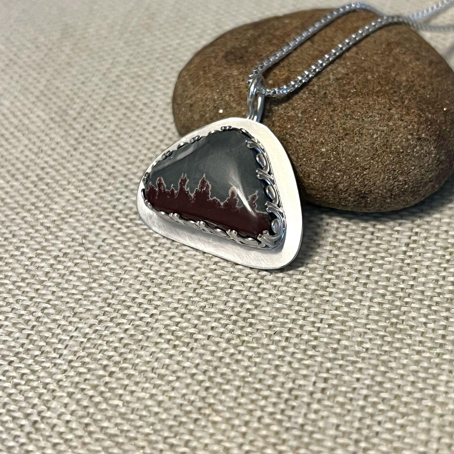 STERLING SILVER SONORAN DENDRITIC RHYOLITE NECKLACE (TRIANGLE) - PROGRESS TALISMAN