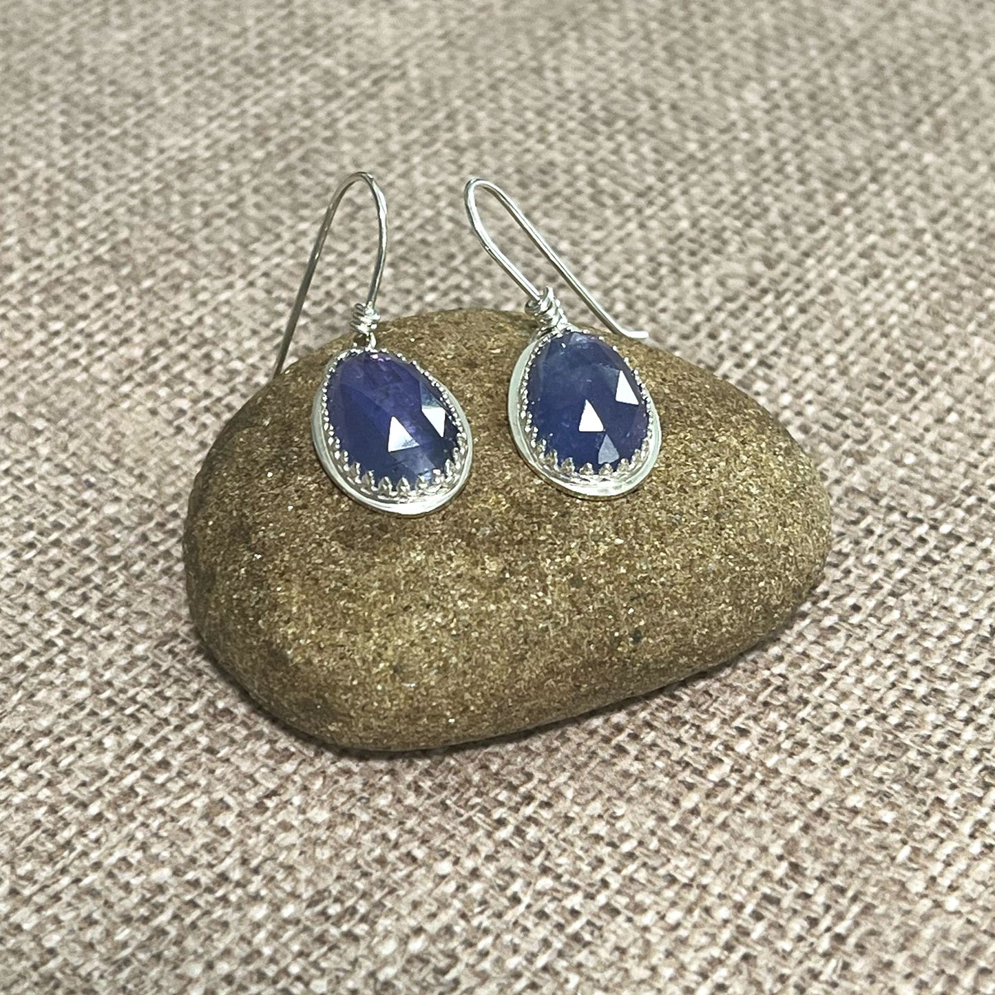 STERLING SILVER TANZANITE BEZEL EARRINGS - BE STILL WITH SPIRIT TALISMAN