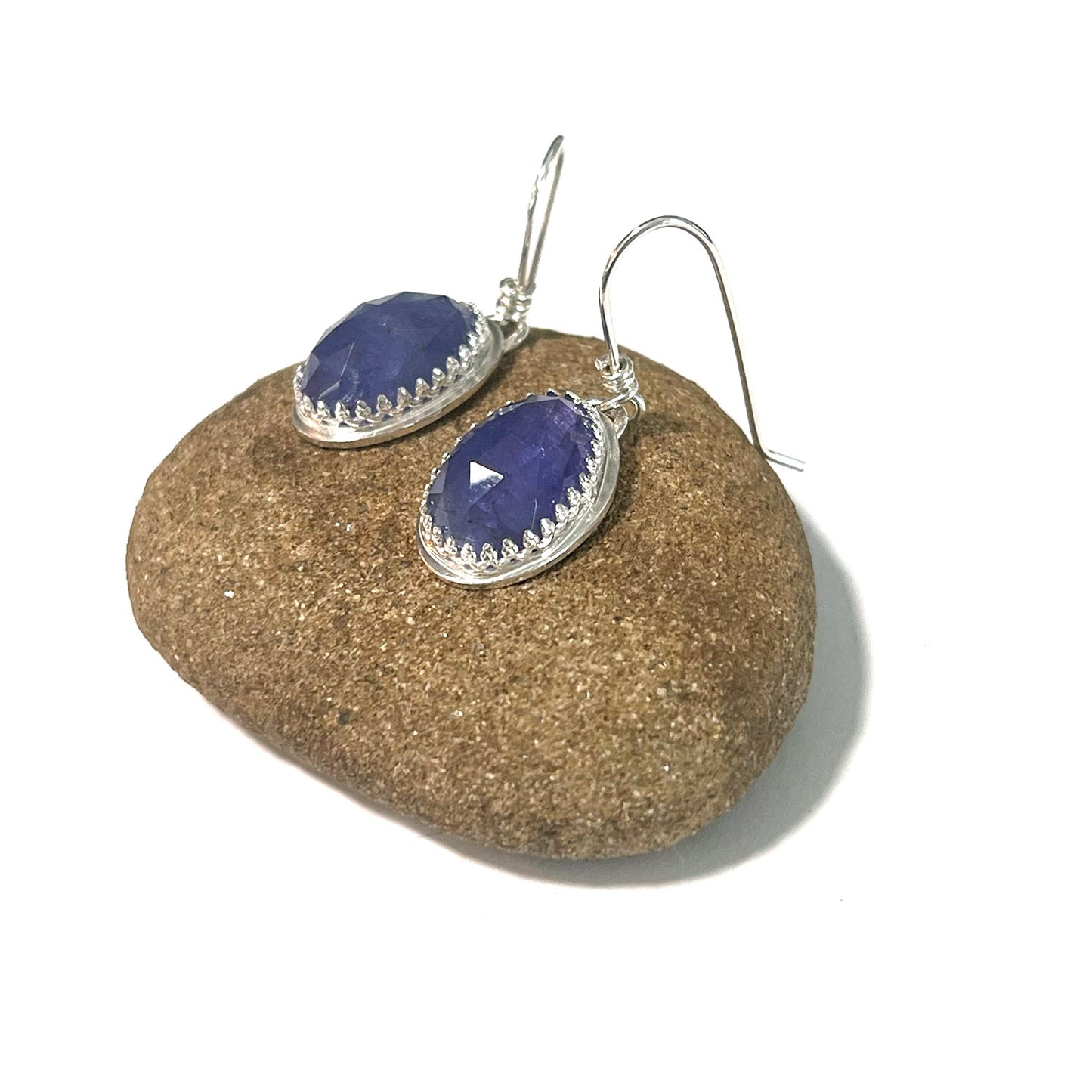STERLING SILVER TANZANITE BEZEL EARRINGS - BE STILL WITH SPIRIT TALISMAN