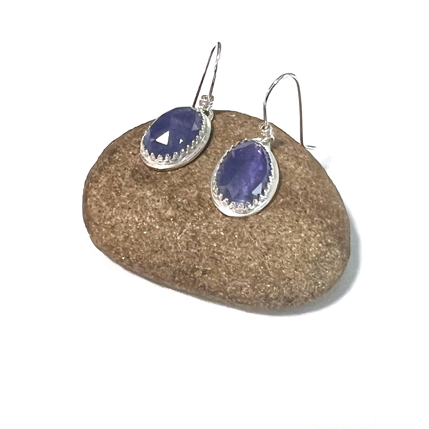 STERLING SILVER TANZANITE BEZEL EARRINGS - BE STILL WITH SPIRIT TALISMAN