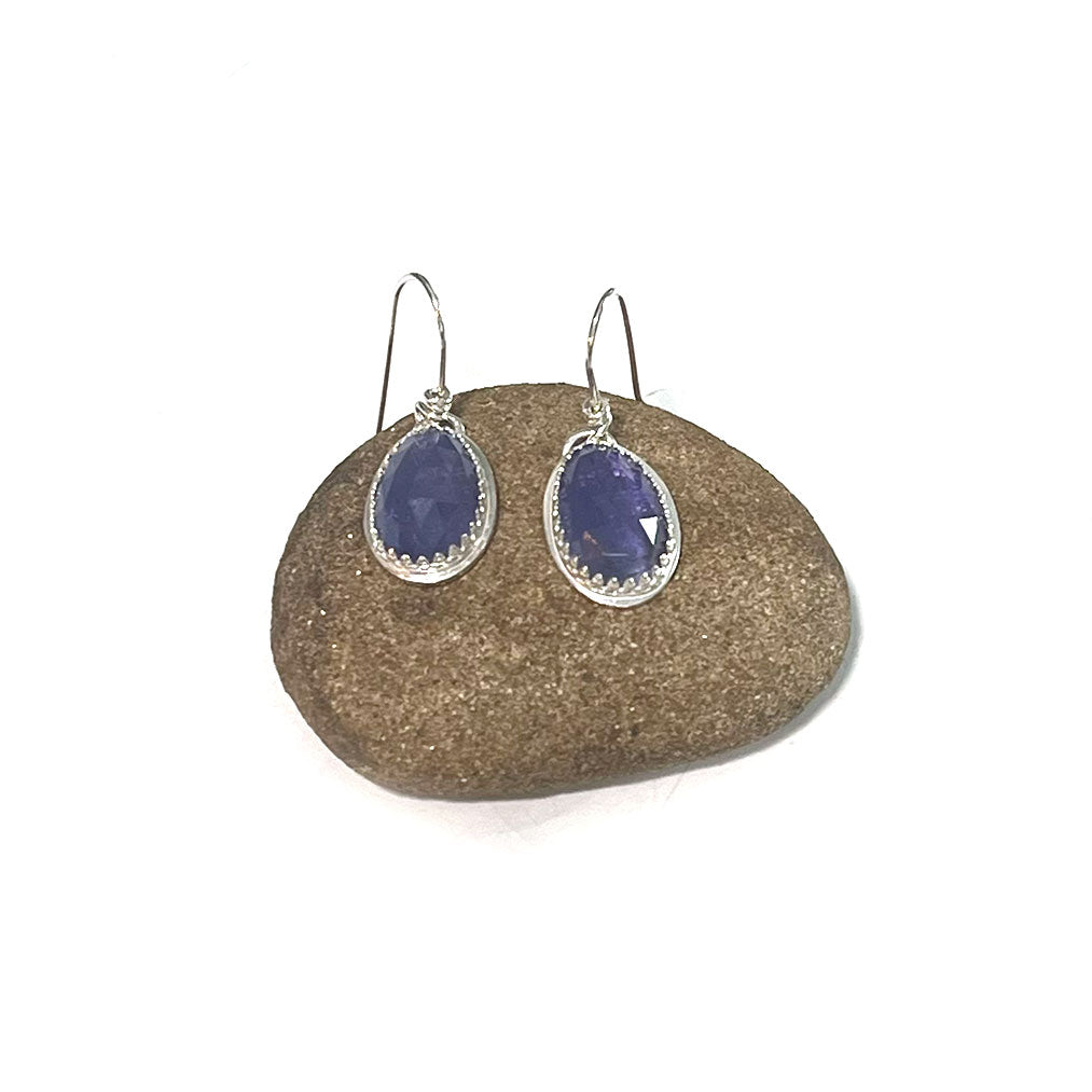 STERLING SILVER TANZANITE BEZEL EARRINGS - BE STILL WITH SPIRIT TALISMAN