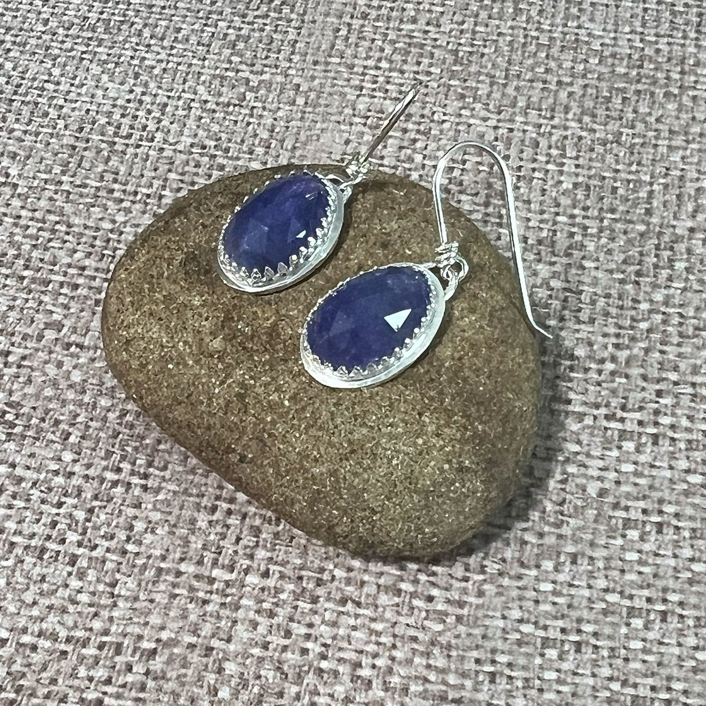 STERLING SILVER TANZANITE BEZEL EARRINGS - BE STILL WITH SPIRIT TALISMAN