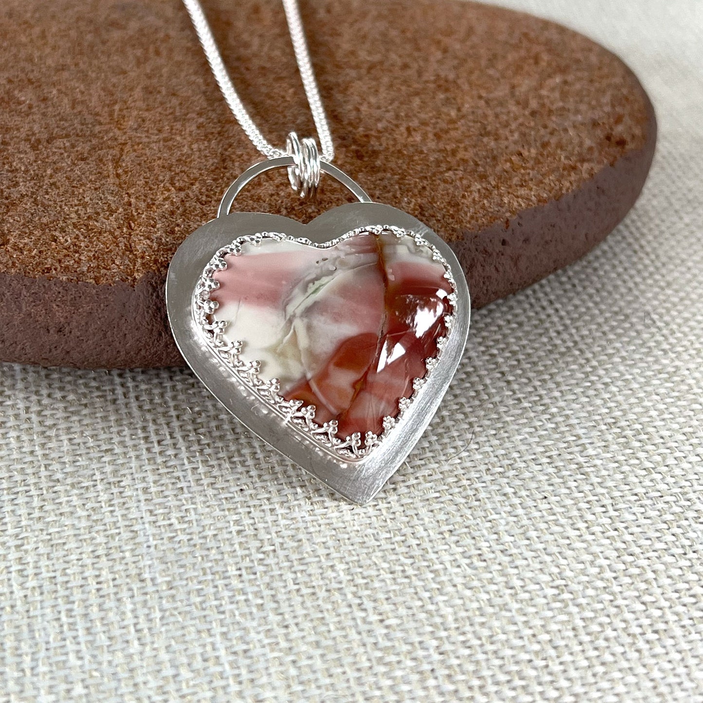 STERLING SILVER WILLOW CREEK JASPER HEART NECKLACE - MOTHER EARTH TALISMAN