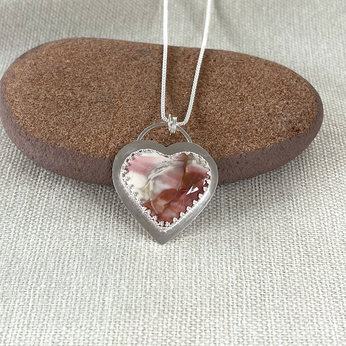 STERLING SILVER WILLOW CREEK JASPER HEART NECKLACE - MOTHER EARTH TALISMAN