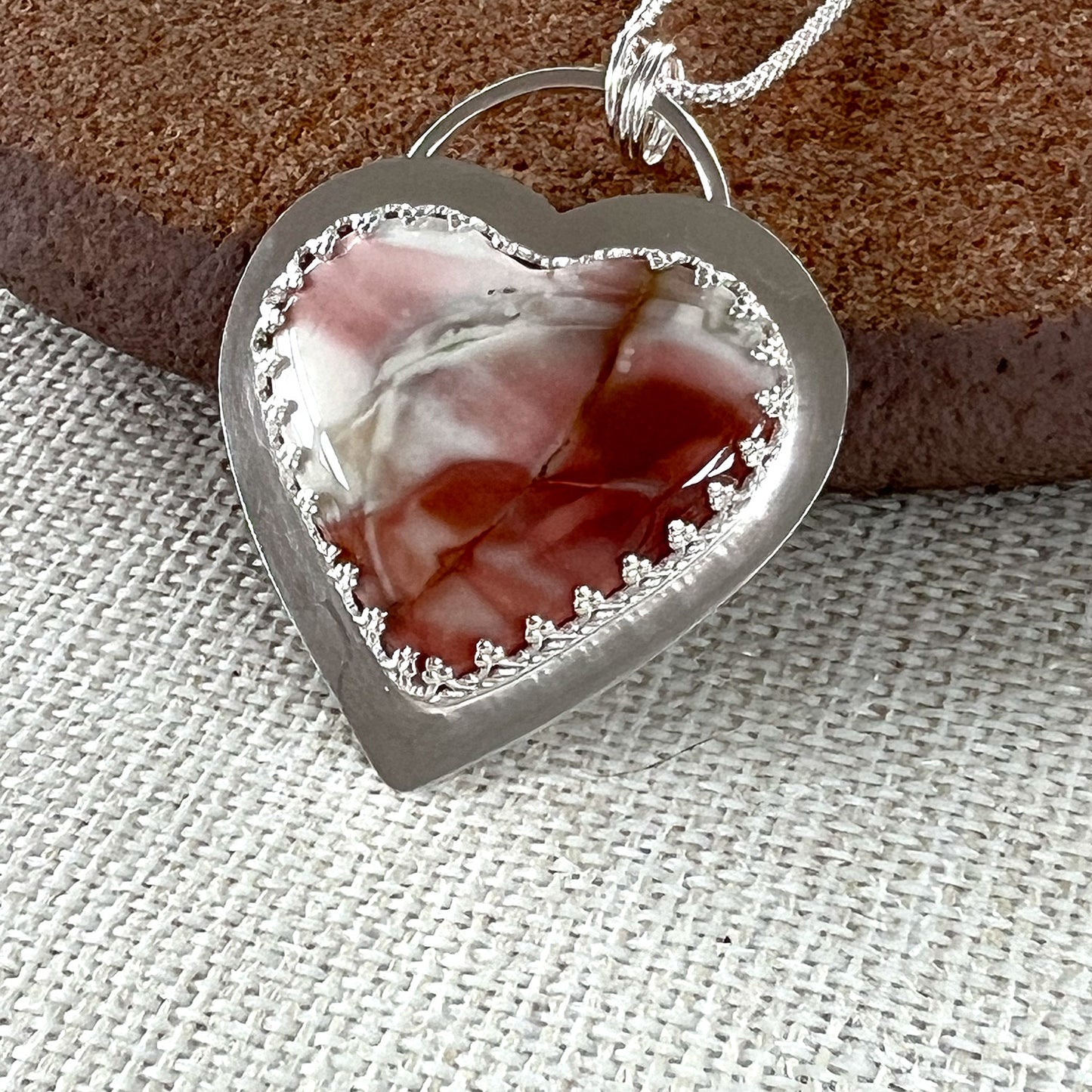 STERLING SILVER WILLOW CREEK JASPER HEART NECKLACE - MOTHER EARTH TALISMAN