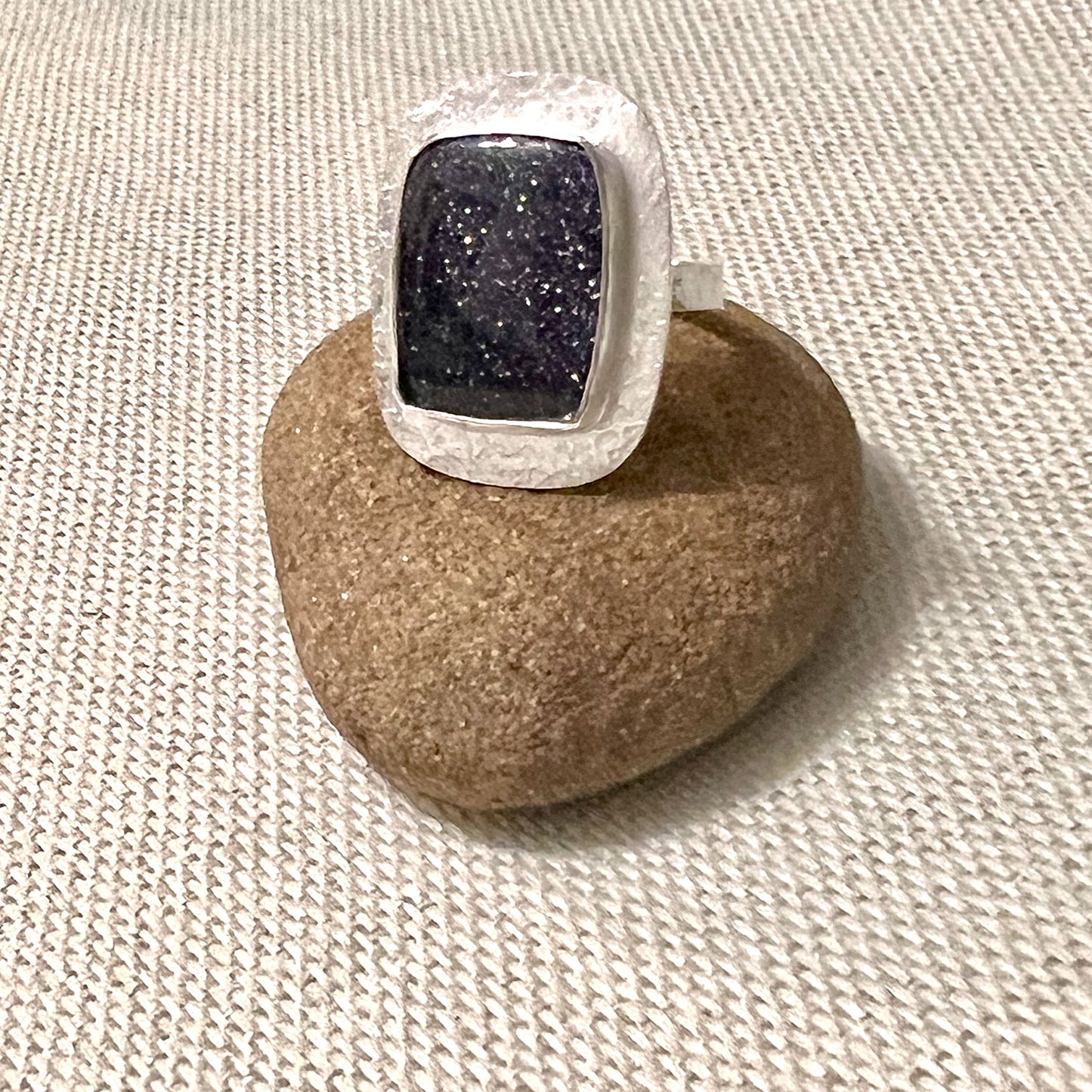 STERLING SILVER BLUE GOLDSTONE RING - NEW BEGINNINGS TALISMAN
