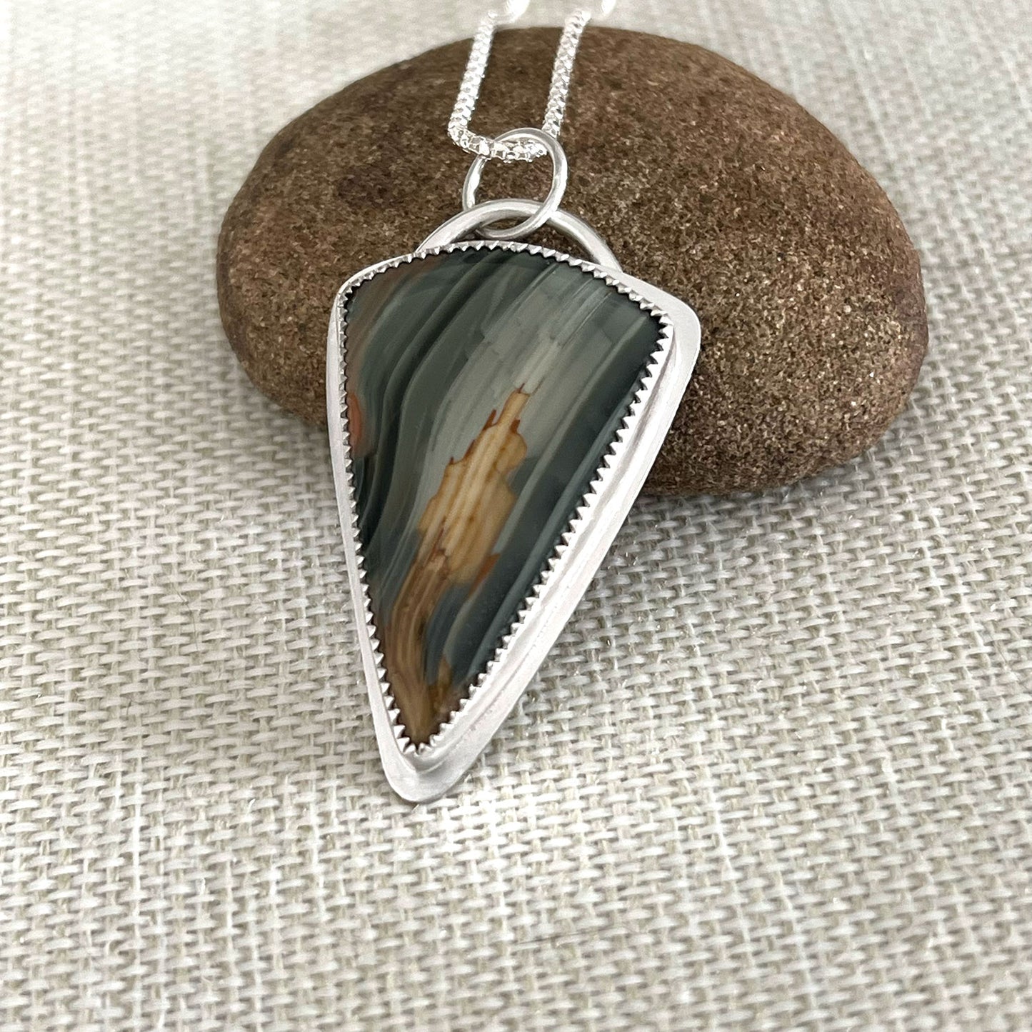 STERLING SILVER BLUE MOUNTAIN JASPER NECKLACE - MOTHER EARTH TALISMAN