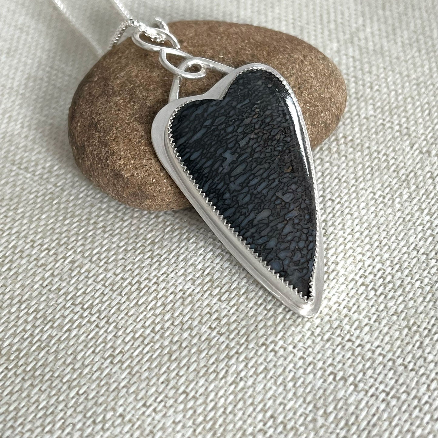 STERLING SILVER DINO BONE HEART NECKLACE - VITALITY TALISMAN