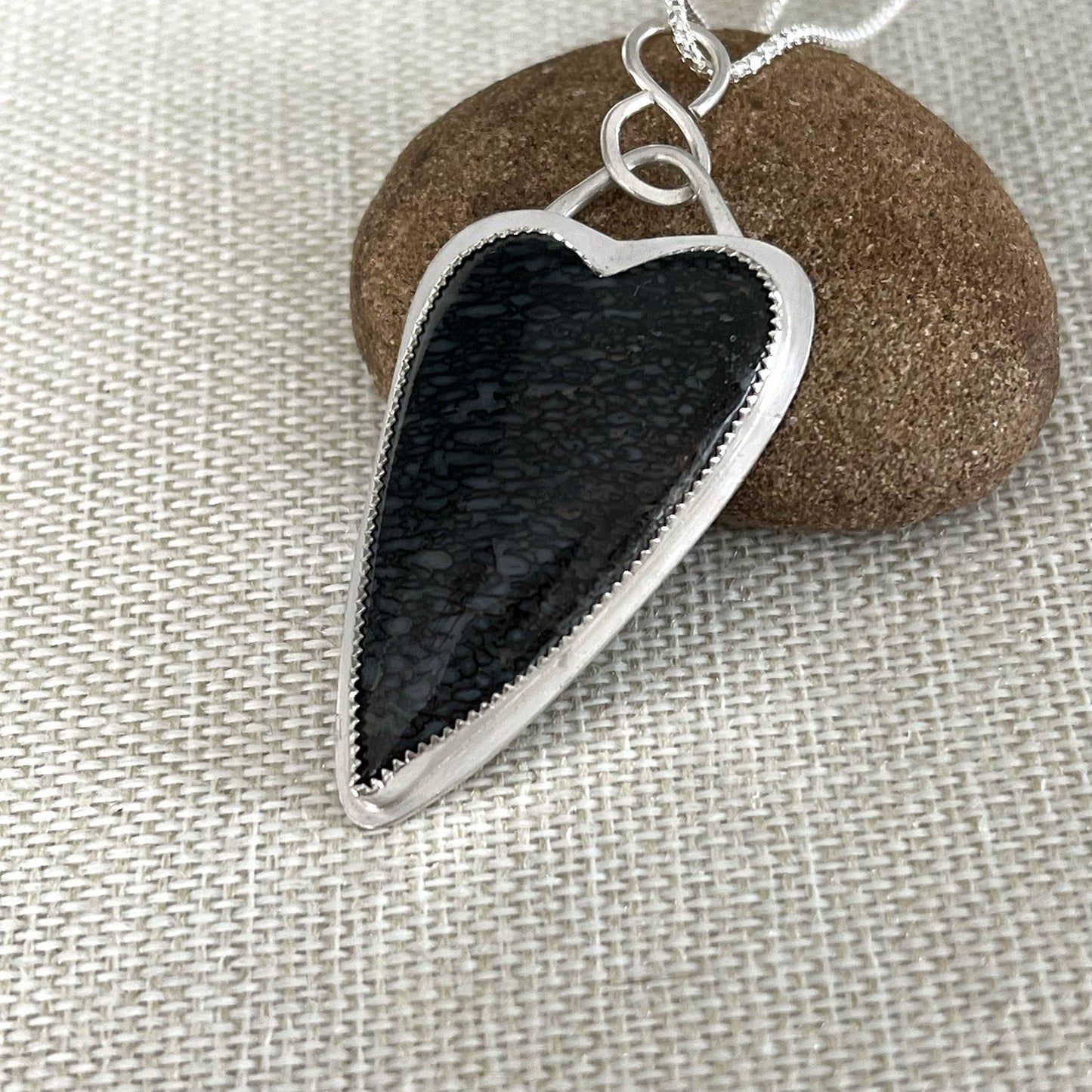 STERLING SILVER DINO BONE HEART NECKLACE - VITALITY TALISMAN