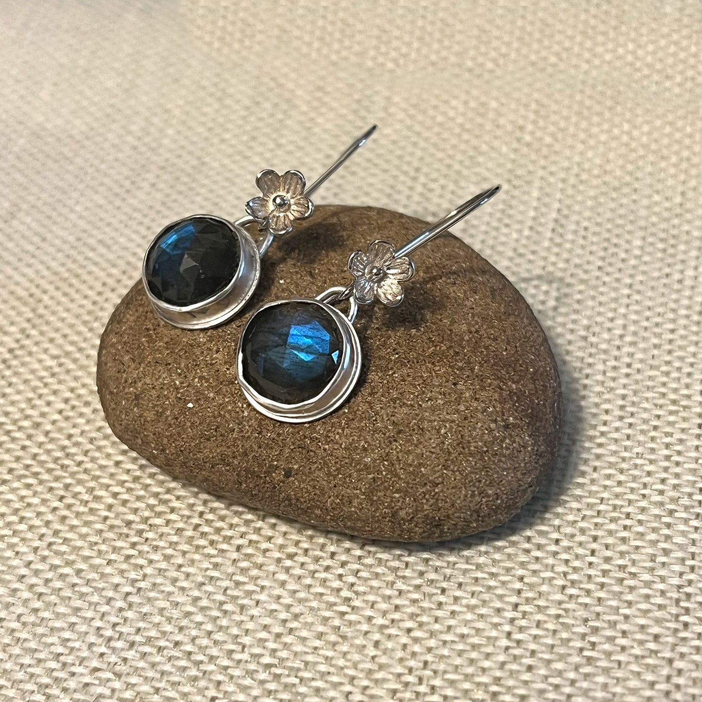 STERLING SILVER BEZEL SET EARRINGS