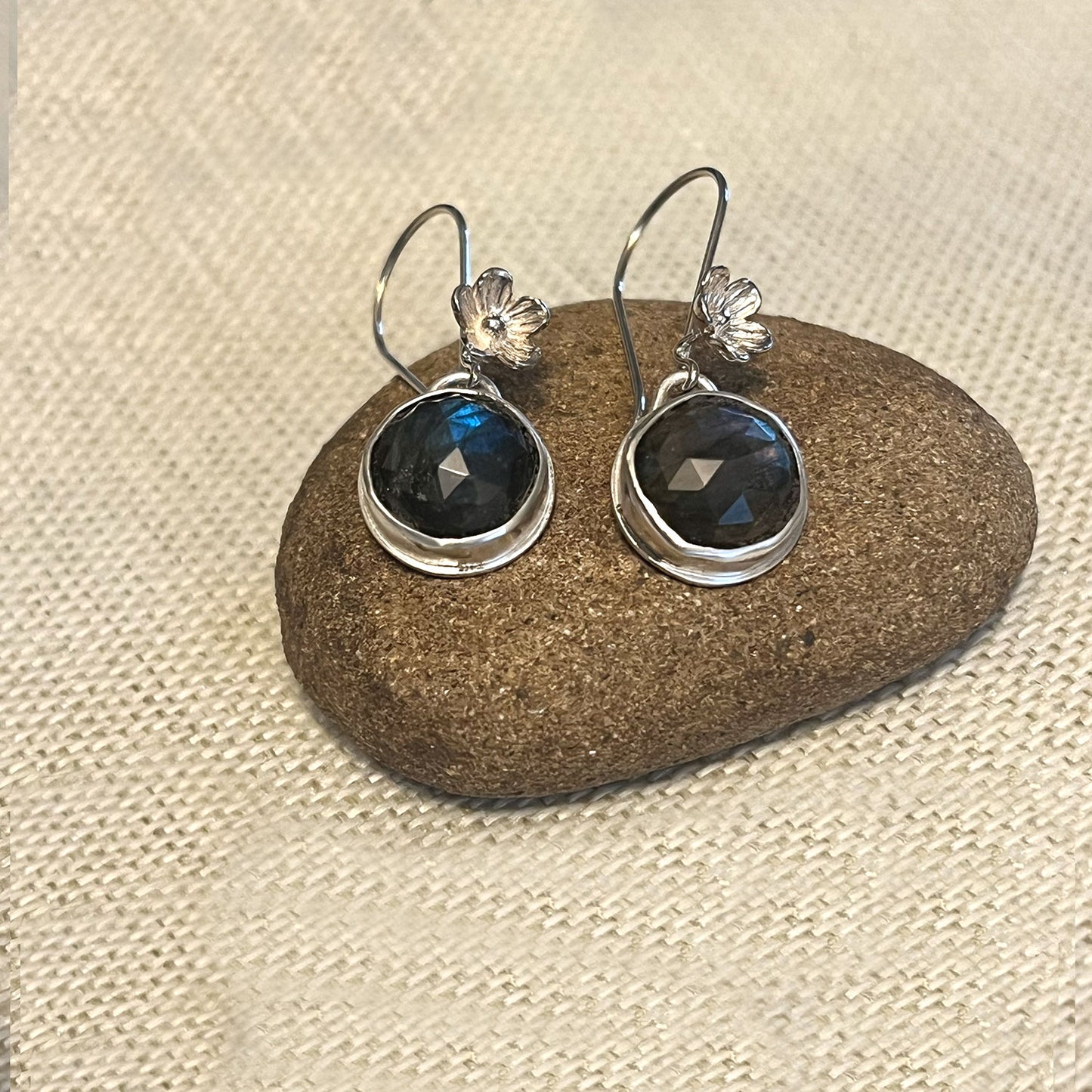 STERLING SILVER BEZEL SET EARRINGS