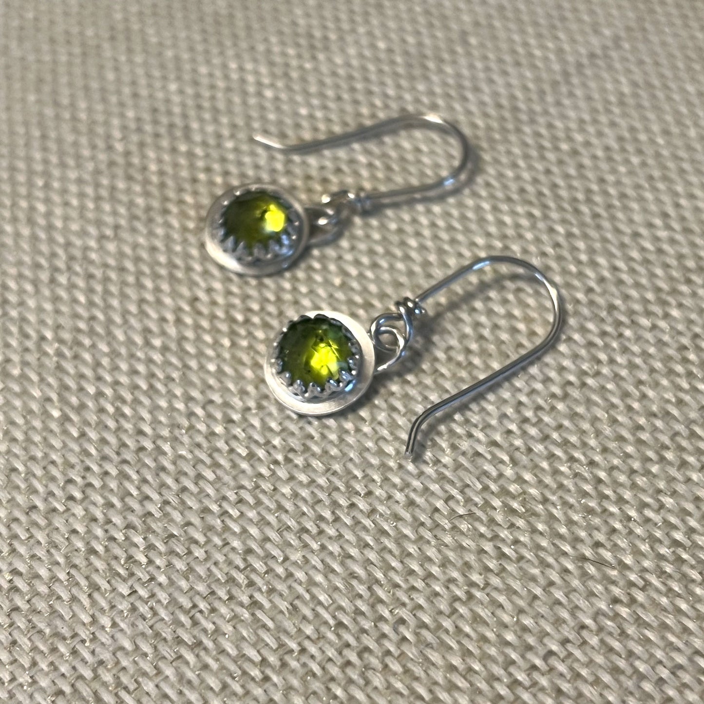 STERLING SILVER PERIDOT BEZEL EARRINGS - WARMTH AND ABUNDANCE TALISMAN