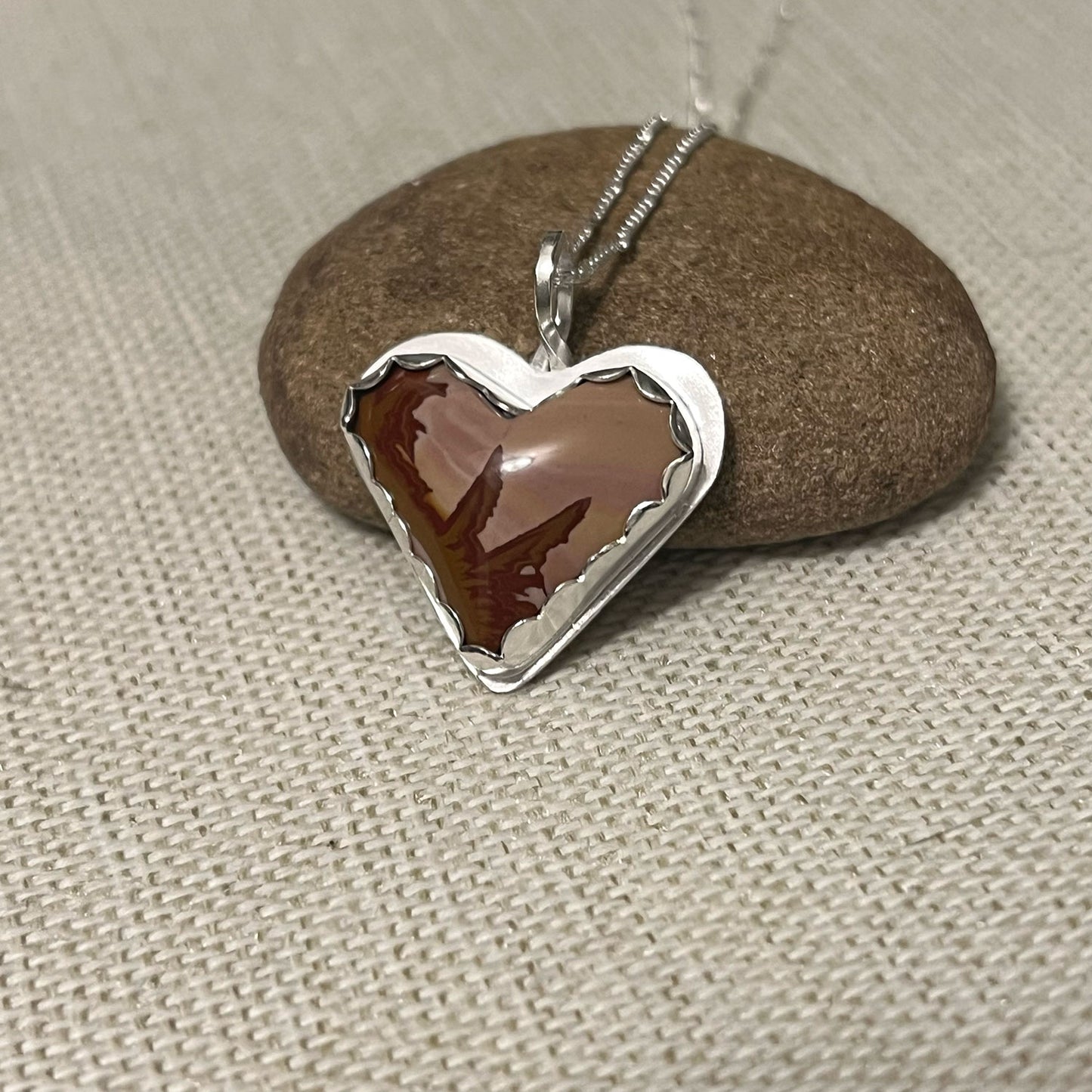 STERLING SILVER RED FALCON JASPER HEART NECKLACE - MOTHER EARTH TALISMAN