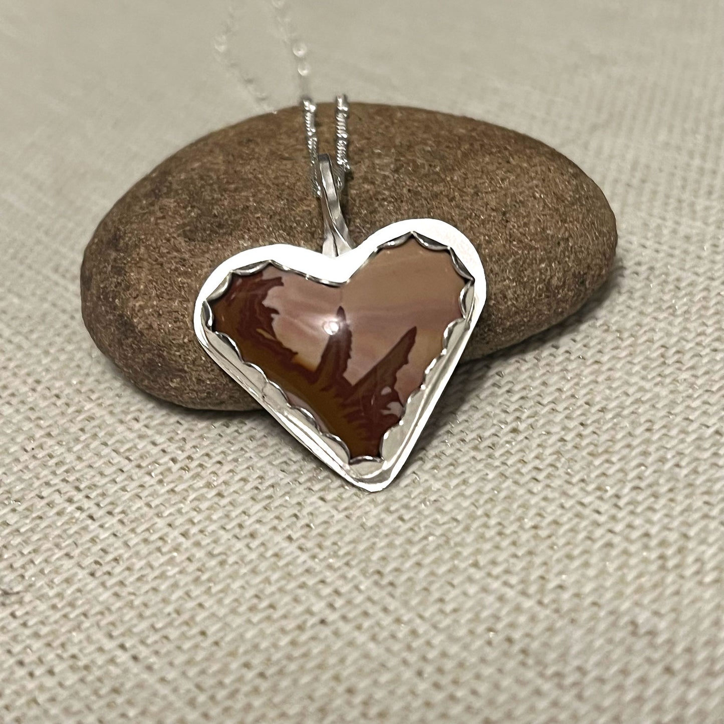 STERLING SILVER RED FALCON JASPER HEART NECKLACE - MOTHER EARTH TALISMAN