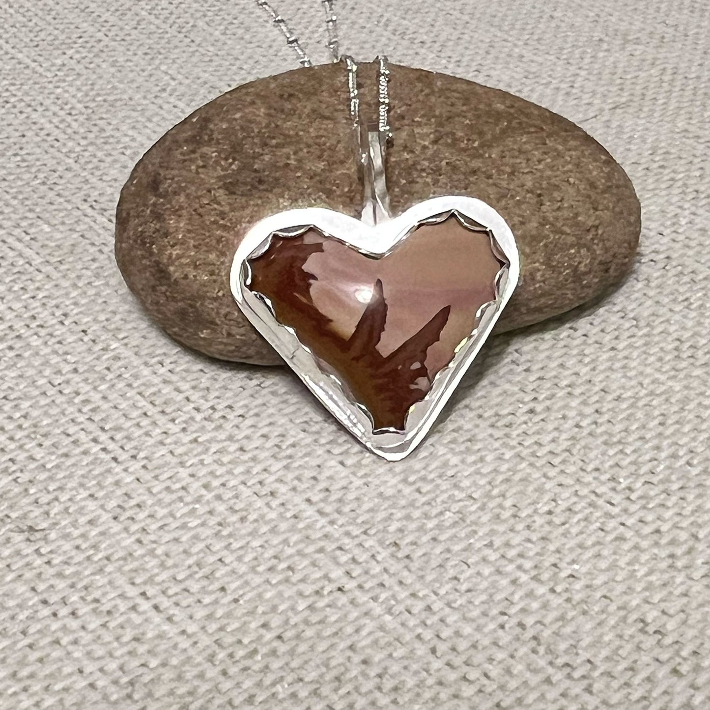 STERLING SILVER RED FALCON JASPER HEART NECKLACE - MOTHER EARTH TALISMAN