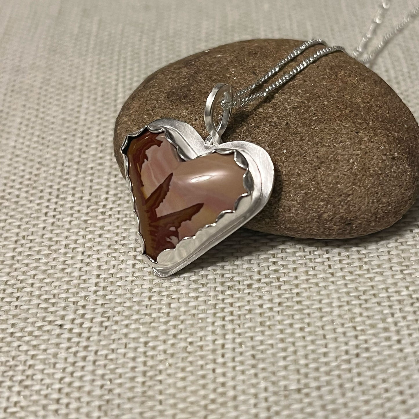 STERLING SILVER RED FALCON JASPER HEART NECKLACE - MOTHER EARTH TALISMAN