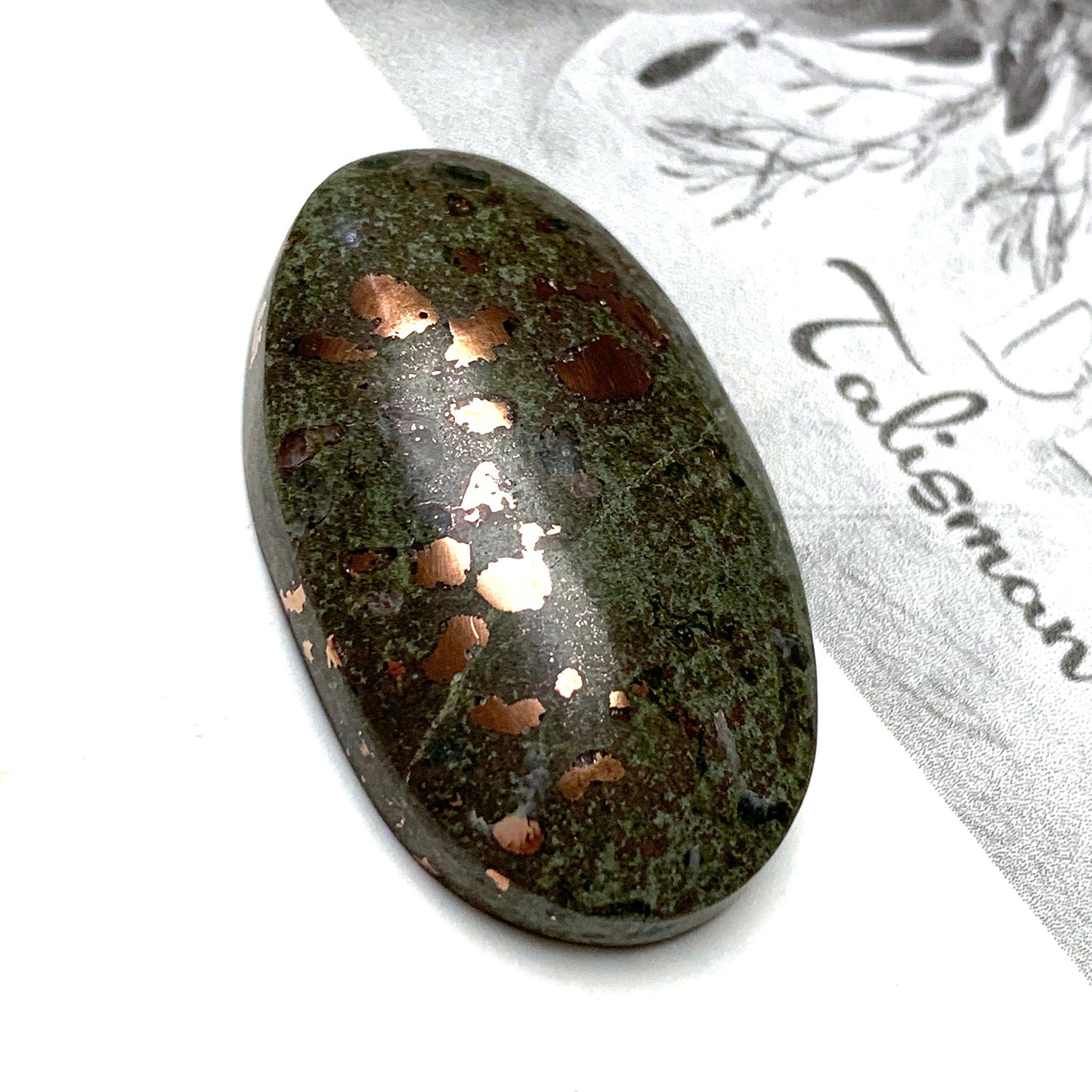 COPPER IN MATRIX OVAL CABOCHON. GREEN. COPPER. 38MM x 23MM x 9MM.