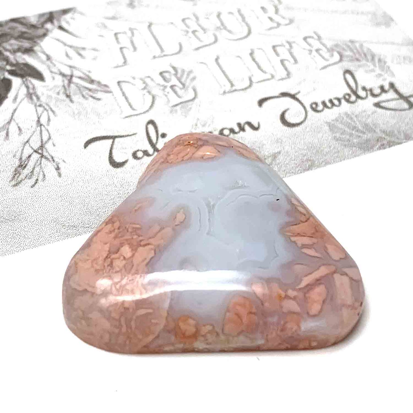 COTTON CANDY AGATE CABOCHON. HEART. PINK. WHITE. 35MM x 32MM x 7.5MM.