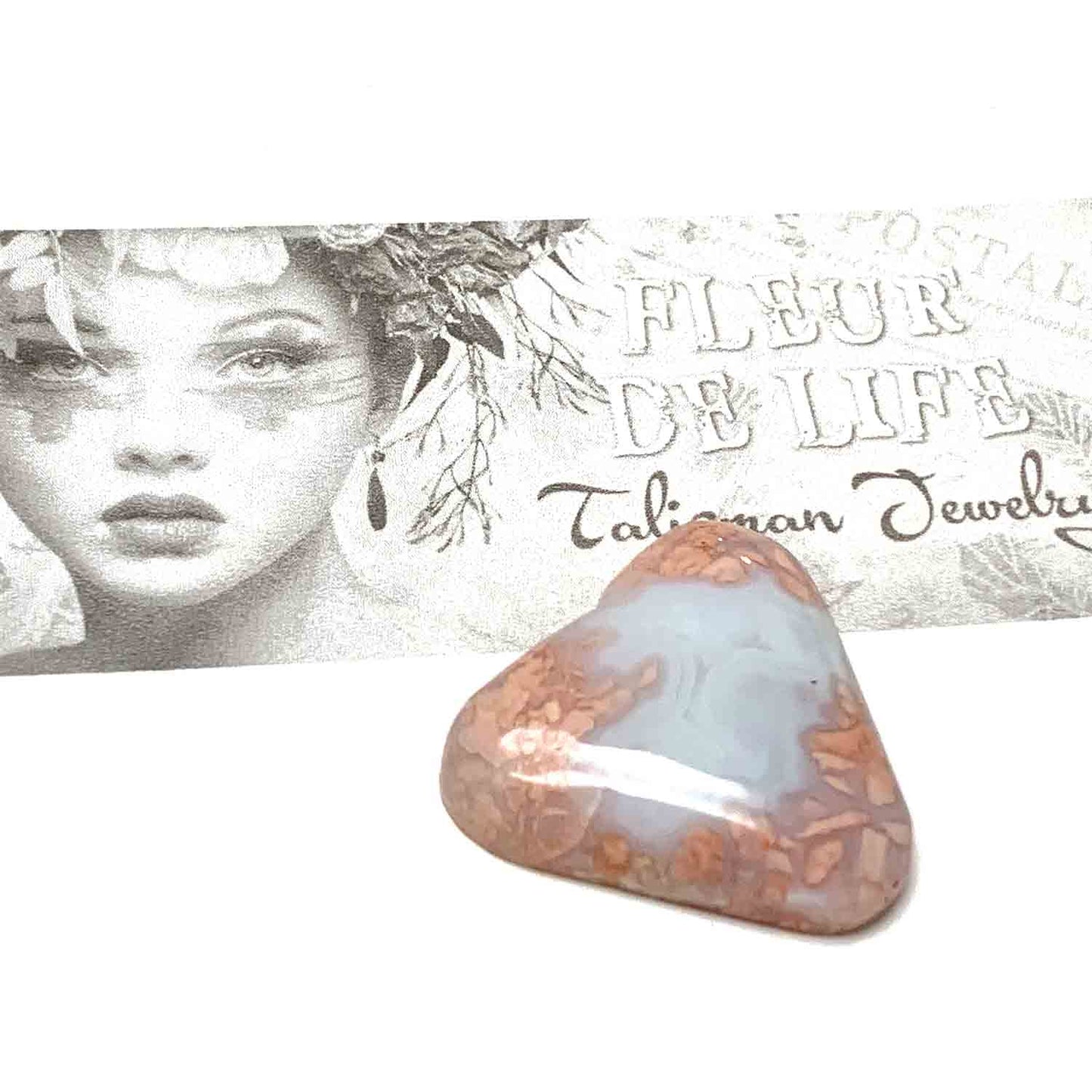 COTTON CANDY AGATE CABOCHON. HEART. PINK. WHITE. 35MM x 32MM x 7.5MM.