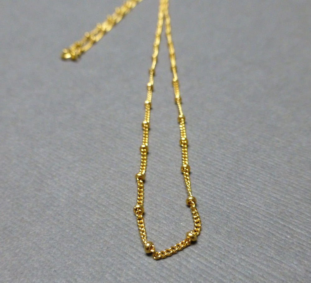 GOLD FILLED CURB WITH BEAD CHAIN NECKLACE 2MM 18 INCHES