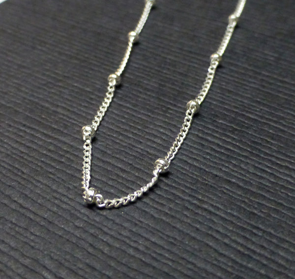 STERLING SILVER CURB WITH BEAD CHAIN 1MM 18 INCHES, 20 INCHES