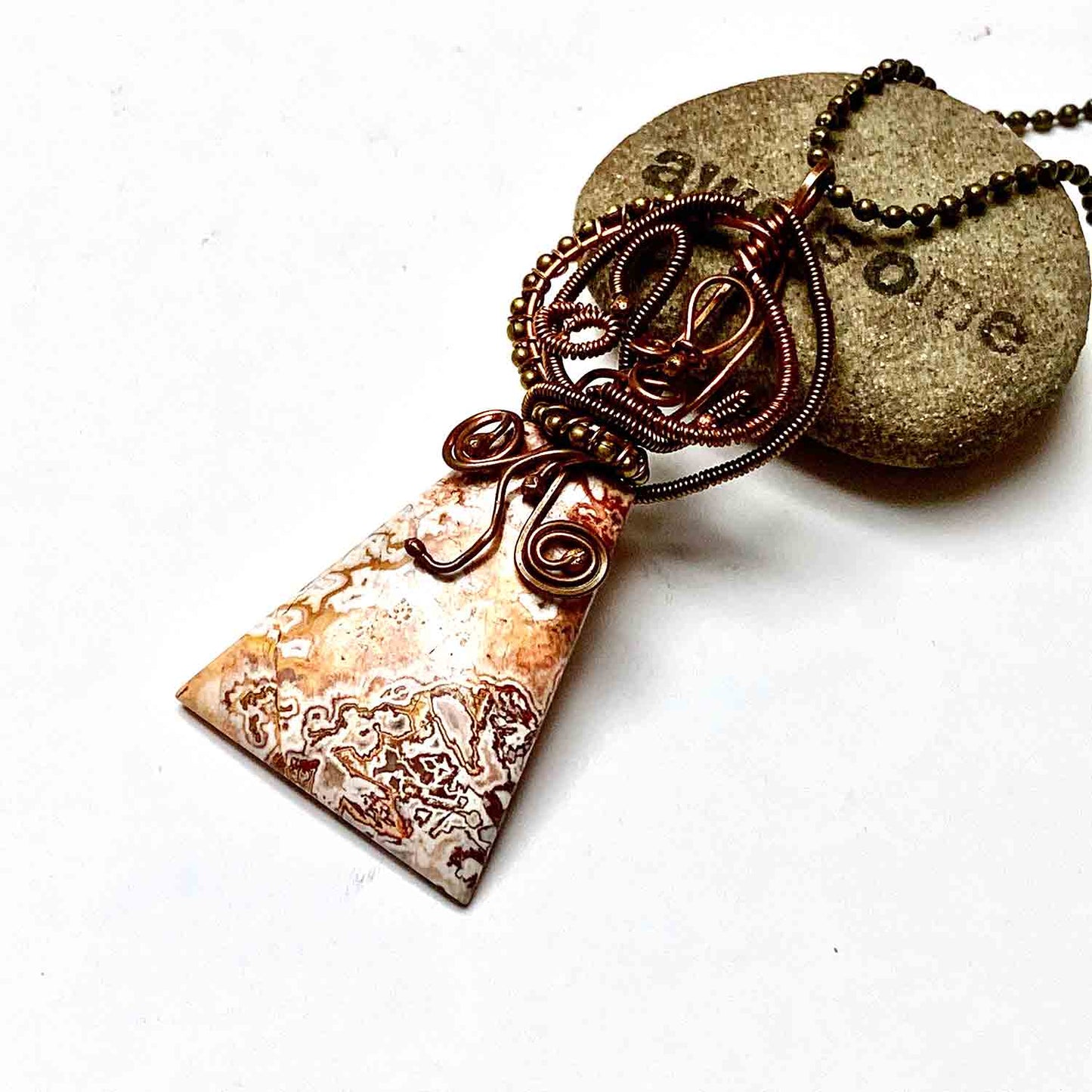 COPPER WRAPPED CRAZY LACE AGATE NECKLACE - CRAZY WISDOM TALISMAN