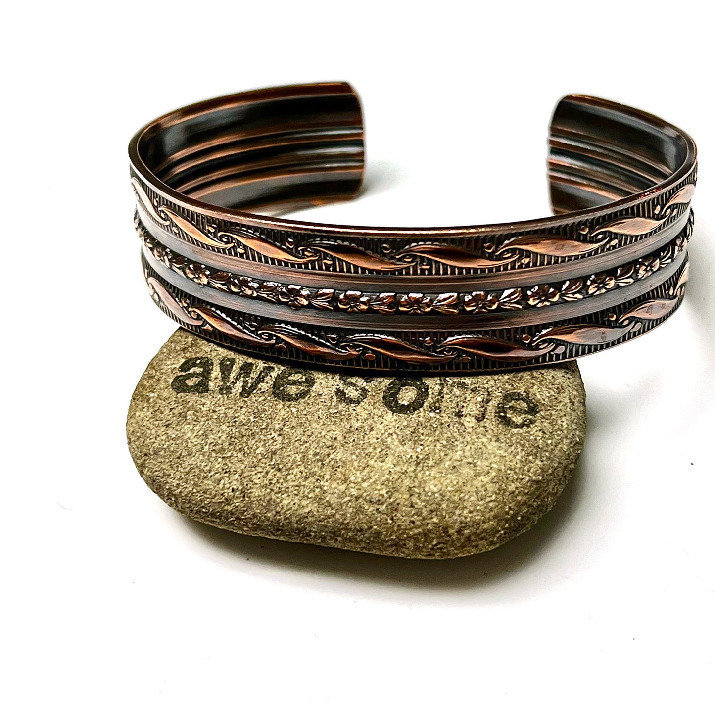 PATTERNED COPPER CUFF BRACELETS - CIRCLE OF LOVE TALISMAN