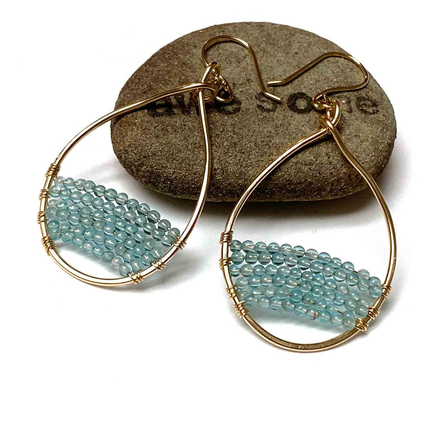GEMSTONE BEADED OVAL HOOP EARRINGS - GEMSTONE TALISMAN EARRINGS