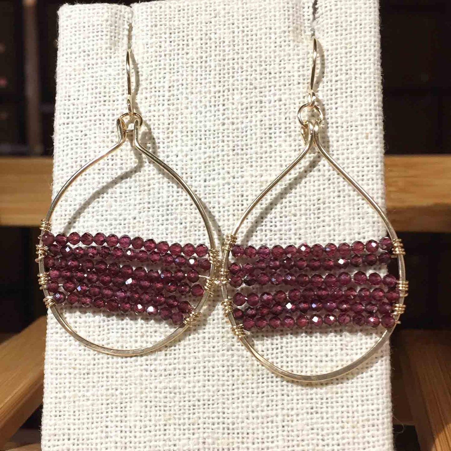 GEMSTONE BEADED OVAL HOOP EARRINGS - GEMSTONE TALISMAN EARRINGS
