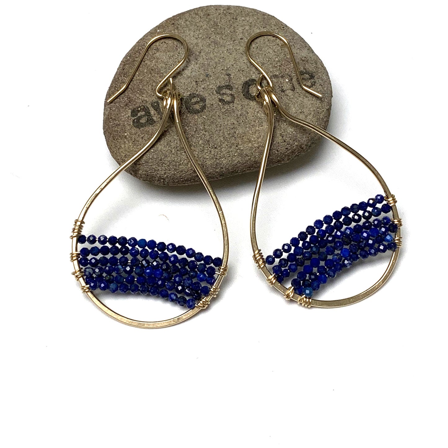 GEMSTONE BEADED OVAL HOOP EARRINGS - GEMSTONE TALISMAN EARRINGS