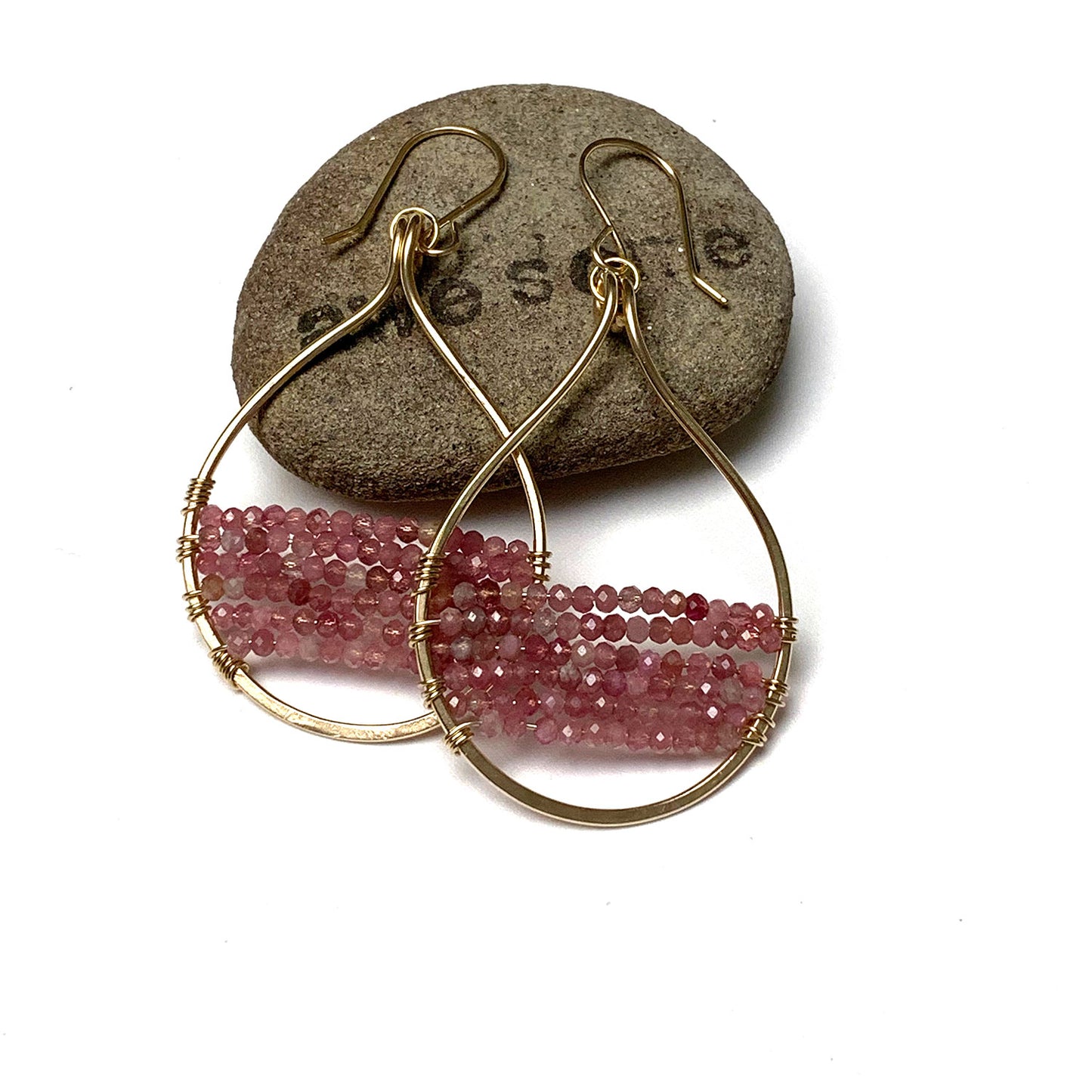 GEMSTONE BEADED OVAL HOOP EARRINGS - GEMSTONE TALISMAN EARRINGS