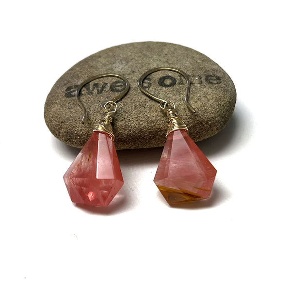 GOLD FILLED RUTILATED CHERRY QUARTZ EARRINGS - A SYNCH ME TALISMAN
