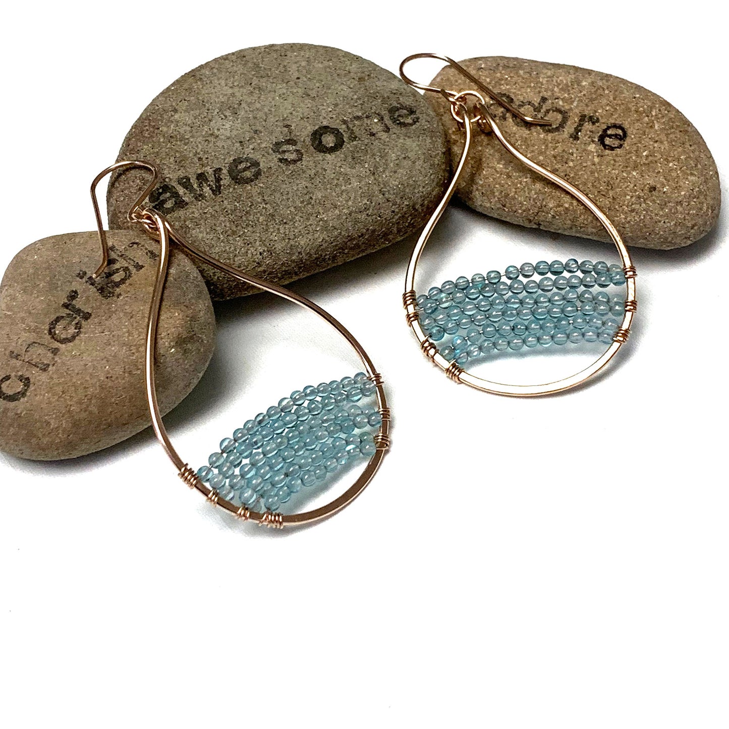GEMSTONE BEADED OVAL HOOP EARRINGS - GEMSTONE TALISMAN EARRINGS
