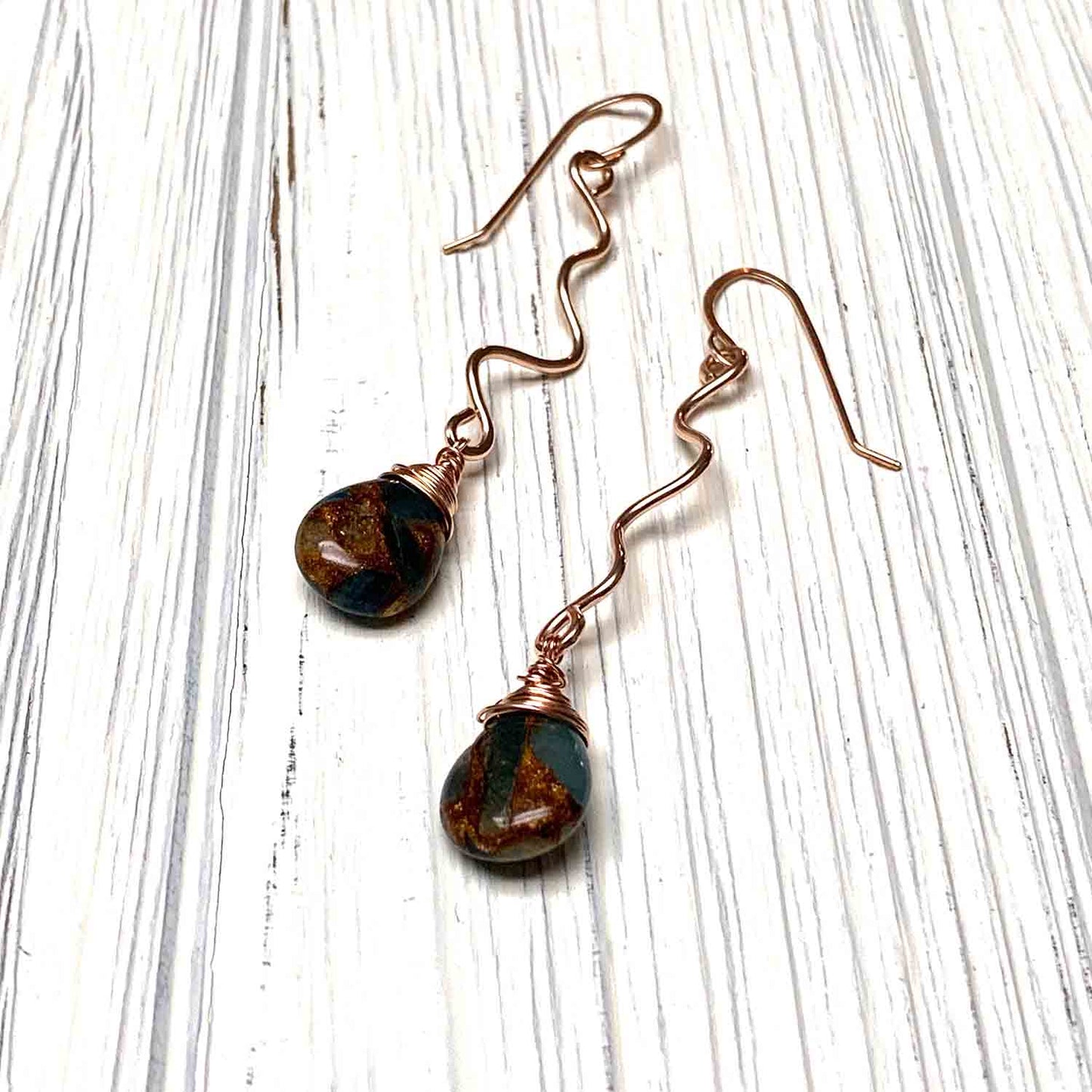 LONG DROP WAVE GEMSTONE EARRINGS