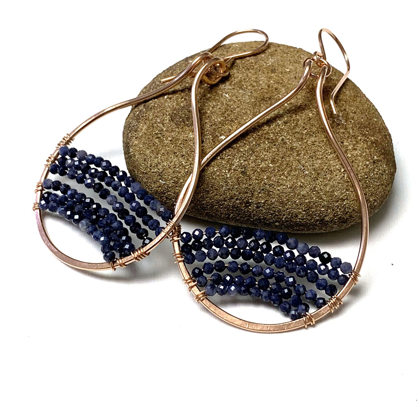 GEMSTONE BEADED OVAL HOOP EARRINGS - GEMSTONE TALISMAN EARRINGS