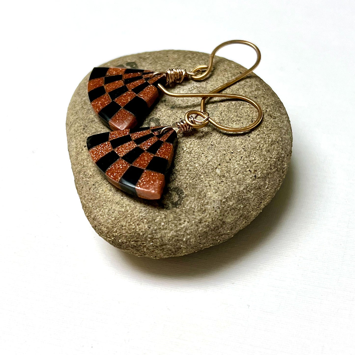 ROSE GOLD FILLED GOLDSTONE BLUESTONE INTARSIA EARRINGS - I MEET MY GOALS TALISMAN