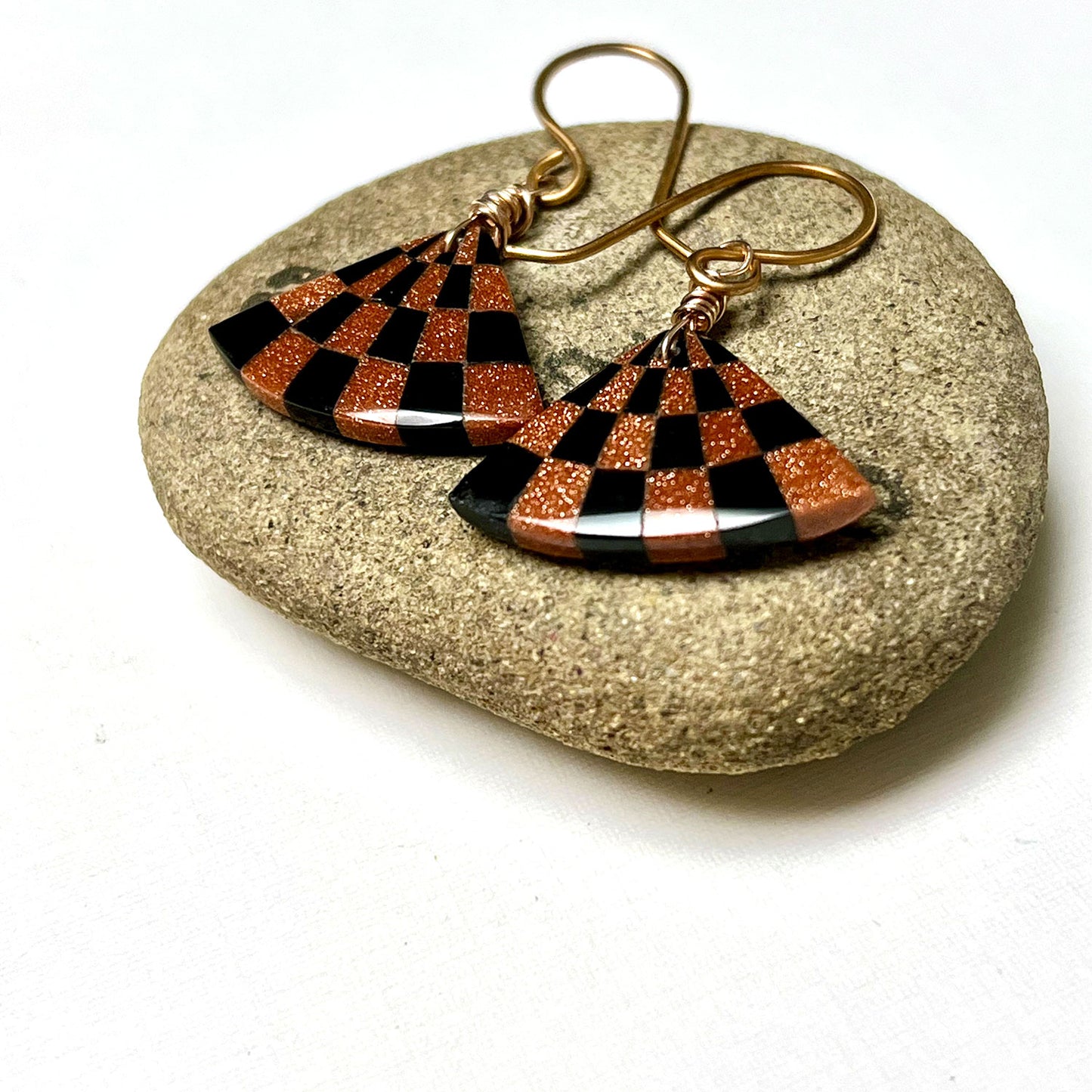 ROSE GOLD FILLED GOLDSTONE BLUESTONE INTARSIA EARRINGS - I MEET MY GOALS TALISMAN