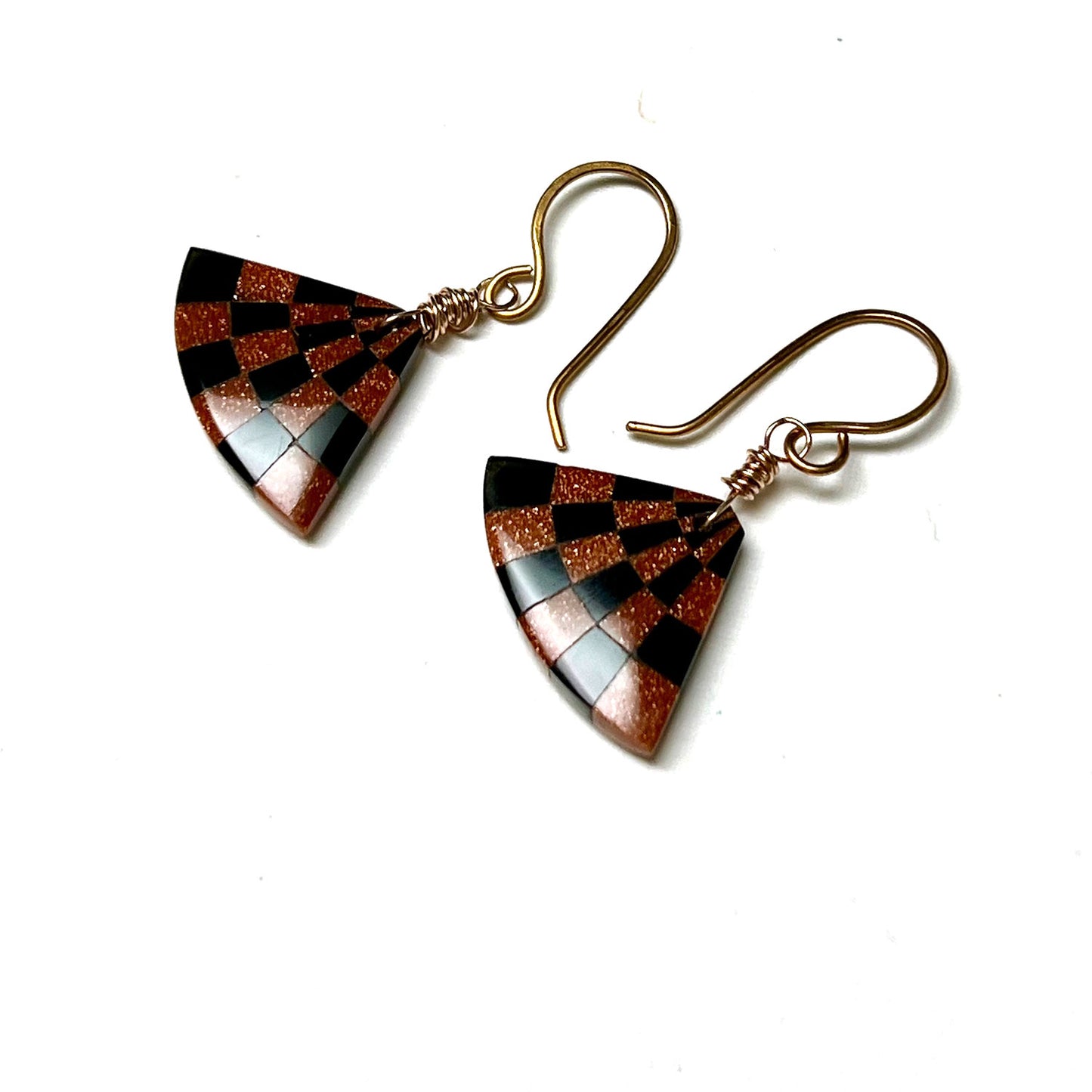 ROSE GOLD FILLED GOLDSTONE BLUESTONE INTARSIA EARRINGS - I MEET MY GOALS TALISMAN