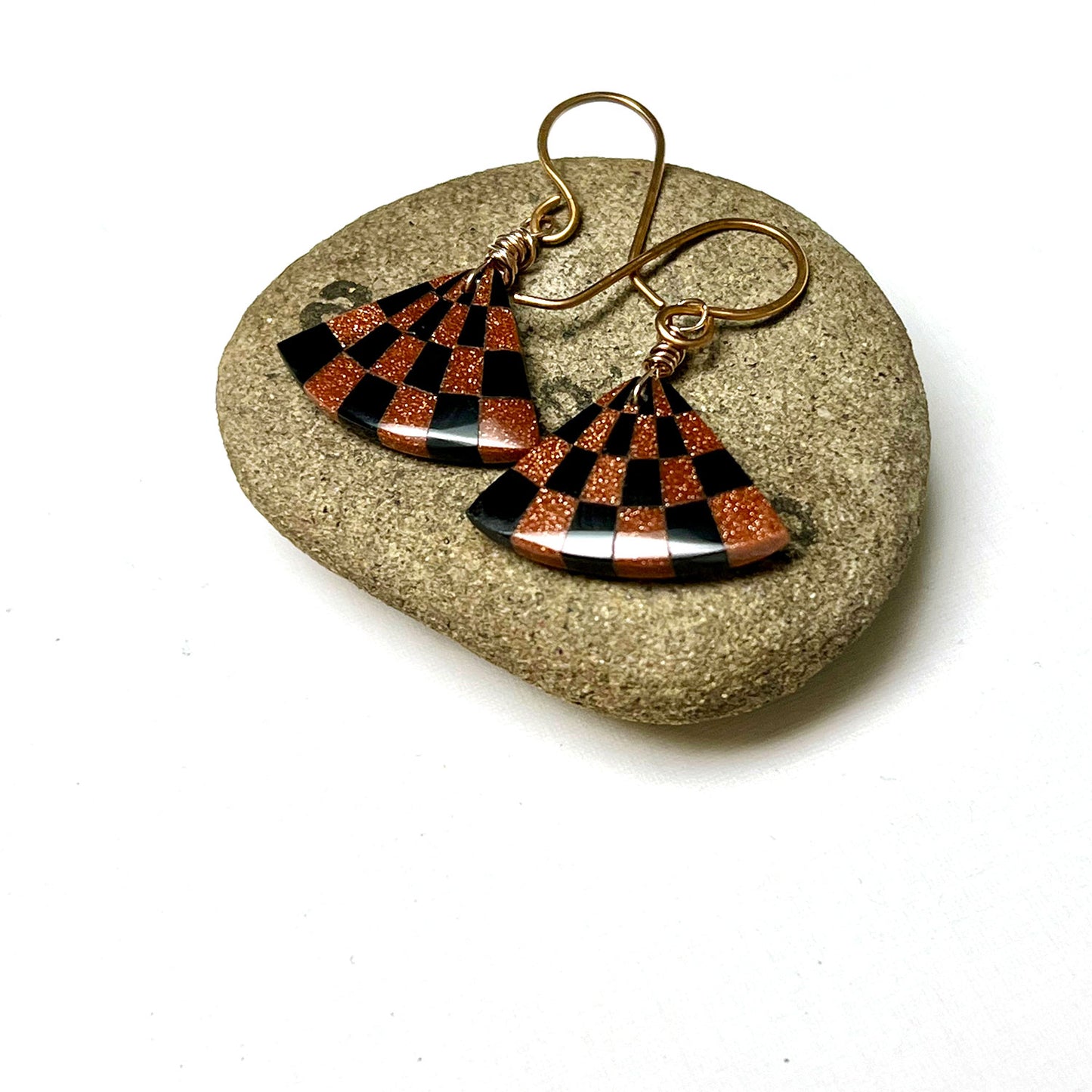 ROSE GOLD FILLED GOLDSTONE BLUESTONE INTARSIA EARRINGS - I MEET MY GOALS TALISMAN