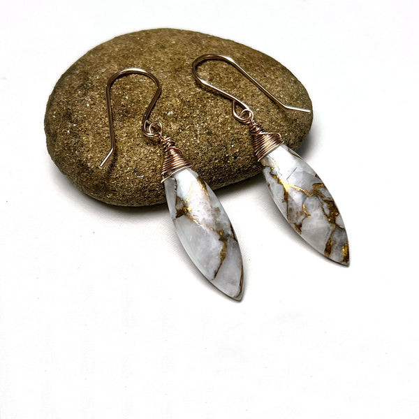 ROSE GOLD FILLED WHITE COPPER CALCITE EARRINGS - I LEARN TALISMAN