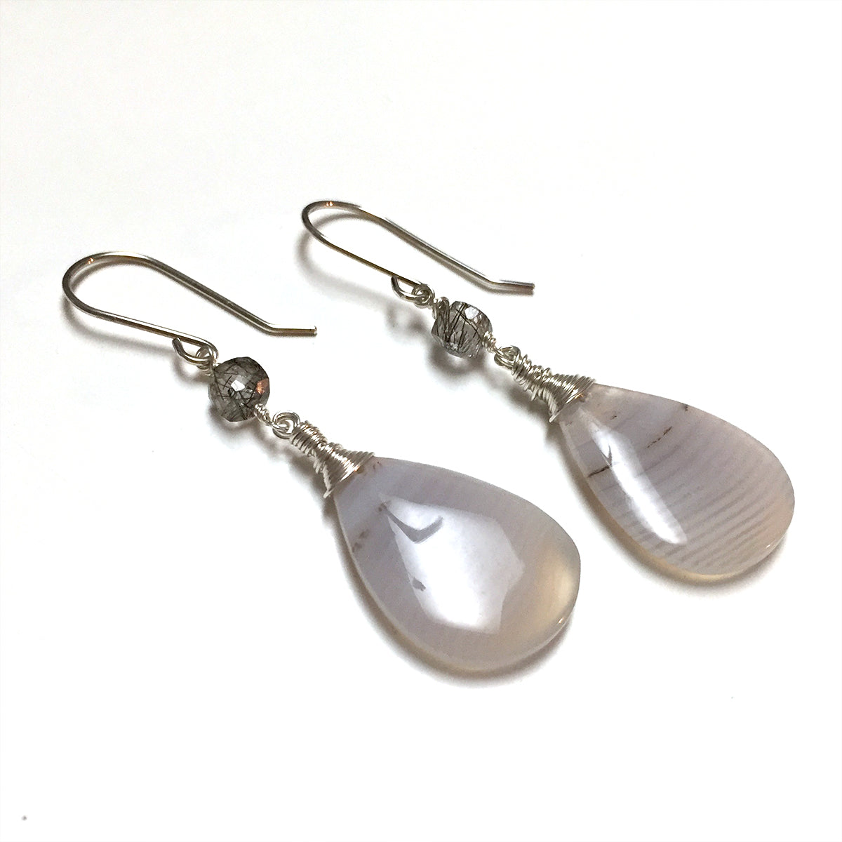 STERLING SILVER BANDED AGATE EARRINGS - PROTECTIVE EMBRACE TALISMAN