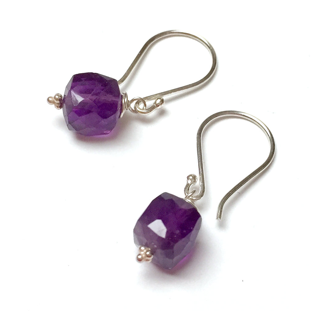 STERLING SILVER/GOLD FILLED AMETHYST CUBE EARRINGS - DREAMLAND TALISMAN